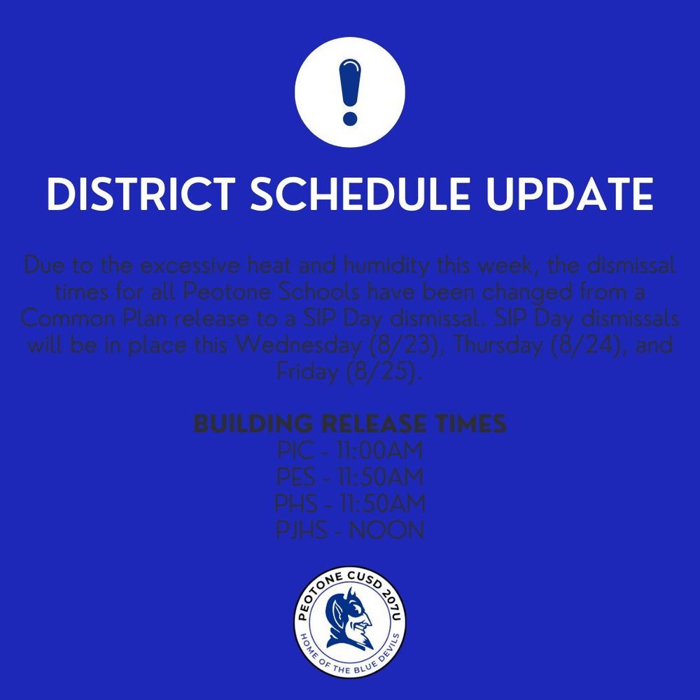 District Release Time Changes Week Of 8 21 Peotone Community Unit 